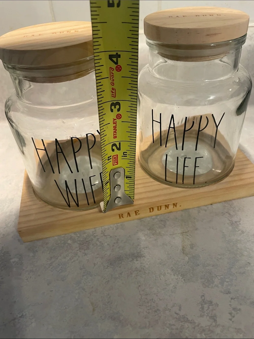 Rae Dunn Clear Glass Canister Pair with Natural Wood Lids